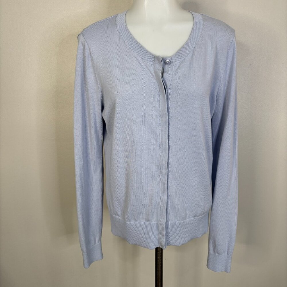 LOFT Cardigan Medium Blue Long Sleeve Button-Front Sweater Cotton Women's